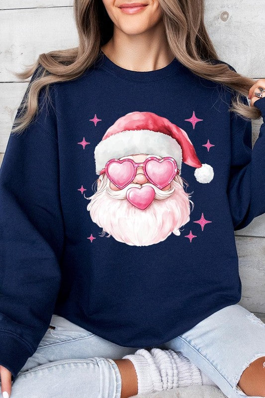 Pink Christmas Santa Graphic Fleece Sweatshirt